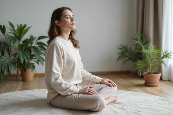 Donna che medita in un ambiente sereno per il benessere mentale